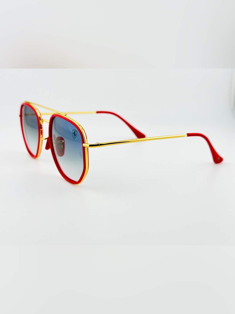 Ray-Ban Scuderia Ferrari Sunglasses RB3748M Gold Frame Light Blue Gradient Lens - Picture 10 of 15